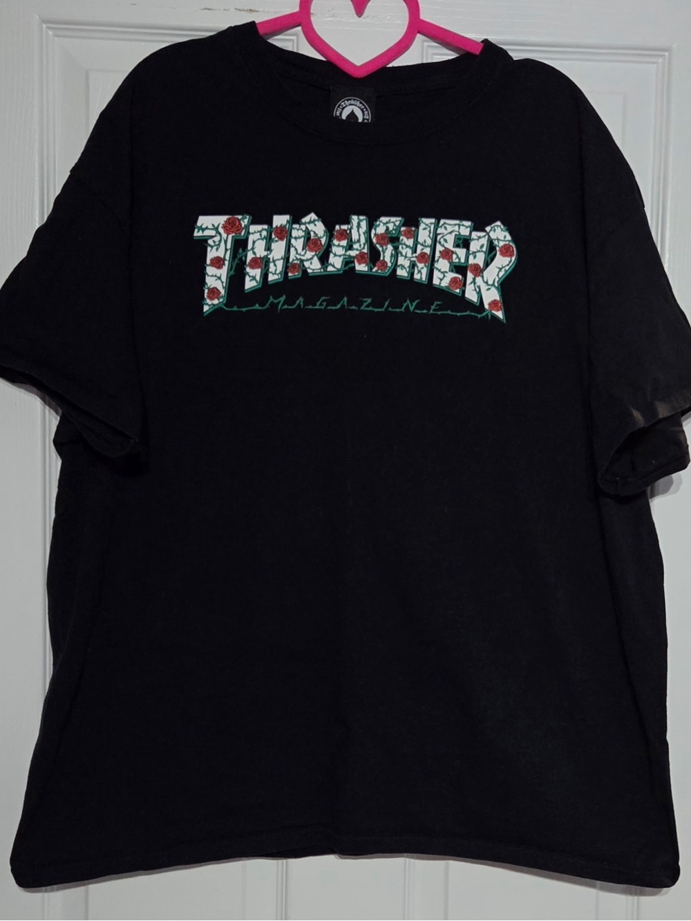 Thrasher Magazine Roses Logo Unisex Black Graphic Tee Size XL